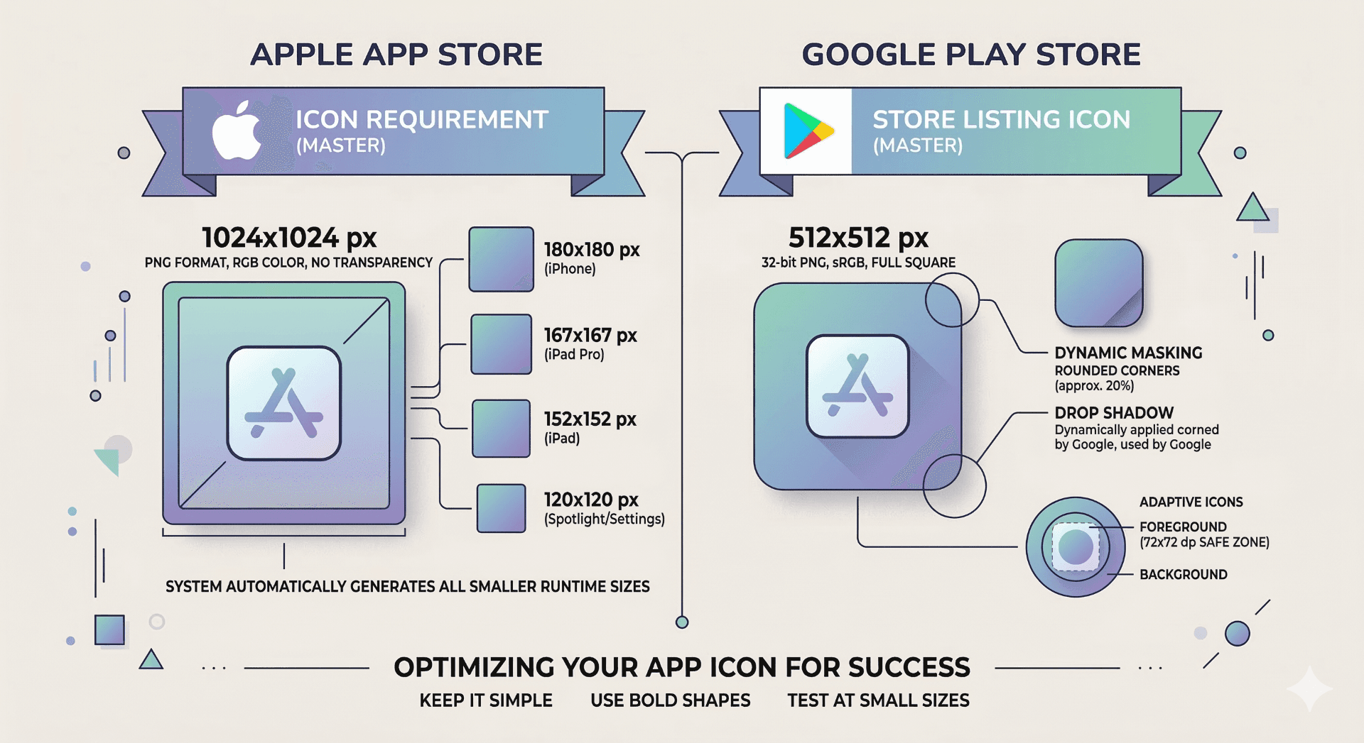 App Store and Play Store app icon size requirements for publishing mobile applications